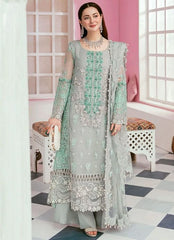Organza full heavy embroidered spengle work front body with fully hand emblishment adha work  - Party Wear