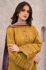 3PC DHANAK EMBROIDERED WITH WOOL PRINT SHAWL