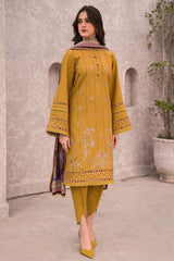 3PC DHANAK EMBROIDERED WITH WOOL PRINT SHAWL