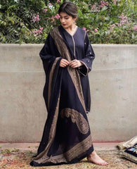 DYOT 3PC EMBROIDERED DHANAK WINTER STUFF WITH DHANAK PRINT SHAWL