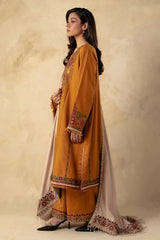 EMBROIDERED SHIRT WITH DHANAK EMBROIDERED SHAWL AND TROUSER