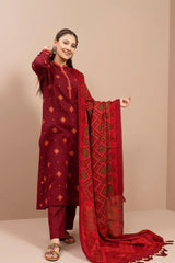 3PC DHANAK EMBROIDERED WITH PASHMINA WOOL PRINT SHAWL M1