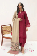 3PC DHANAK EMBROIDERED SHIRT WITH WOOL PRINT SHAWL AND TROUSER M15