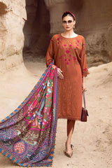 3PC DHANAK EMBROIDERED SHIRT WITH WOOL PRINT SHAWL SHAWL AND TROUSER M16