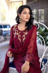 Fabric Chiffon 3 Piece Front Heavy Embroidered With Hand Work - Party Wear