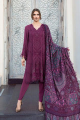 MARIA-B 3PC DHANAK EMBROIDERED SHIRT WITH WOOL PRINT SHAWL SHAWL AND TROUSER