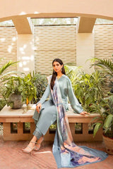 LAWN EMBROIDERED SHIRT WITH PURE SILK PRINT DUPATTA AND TROUSER  EC81