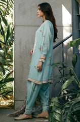 3PC SILK EMBROIDERED SHIRT WITH PRINTED DUPATTA AND EMBROIDERED TROUSER - Party Wear