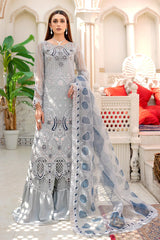 HEAVY ORGANZA EMBROIDERED FRONT EMBELLISH WITH SEQUENCE WORK AND TUSSLE ATTACH & HAND MADE CUTWOR & 3D LOWERS  - Party Wear
