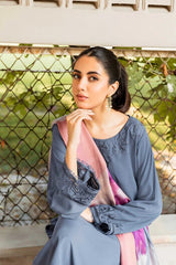 LAWN EMBROIDERED SHIRT WITH PURE SILK PRINT DUPATTA AND TROUSER EC82