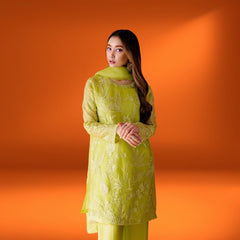 Fabric Organza With Grip Trousers Atal Inner 3 Piece Shirt, Trousers & Dupatta EC16