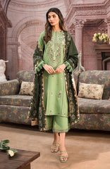 SERAN 3PC DHANAK EMBROIDERED SHIRT WITH DHANAK EMBROIDERED SHAWL AND TROUSER M514