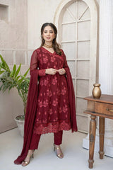 Omal By Komal Fabric Organza with Grip Trousers Atal Inner 3 Piece Shirt, Trousers & Dupatta EC86