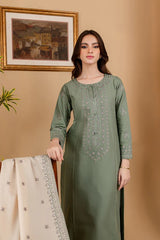 JAZMIN 3PC DHANAK EMBROIDERED SHIRT WITH DHANAK EMBROIDERED SHAWL AND DHANAK TROUSER U808