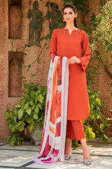 3PC LINEN EMBROIDERED SHIRT WITH PRINTED DUPATTA AND TROUSER