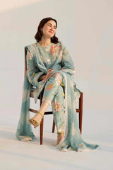 ZAHRA SHAHJAHAN 3PC LAWN PRINTED EMBROIDERED SHIRT COTTON SILK PRINTED DUAPTTA AND TROUSER EC73