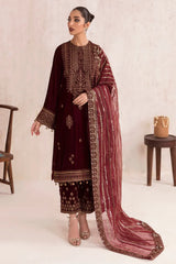 VELVET EMBROIDERED SHIRT WITH ORGANZA EMBROIDERED DUPATTA AND VELVET EMBROIDERED TROUSER - Party Wear